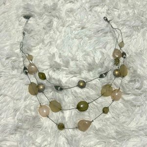 NY Stamped Layered Beaded Stone Necklace